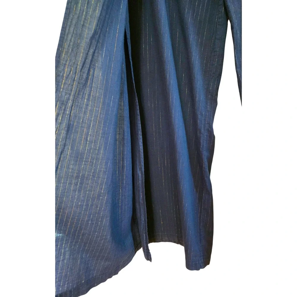 Left of Center Anthropologie Boho Navy Blue Metallic Pinstripe Wrap Tie Pants M